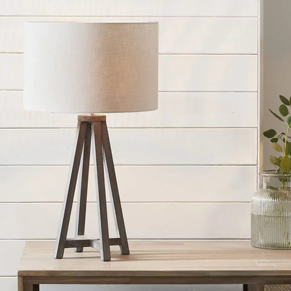 Whitby Wood Tapered 4 Post Linen Table Lamp 1