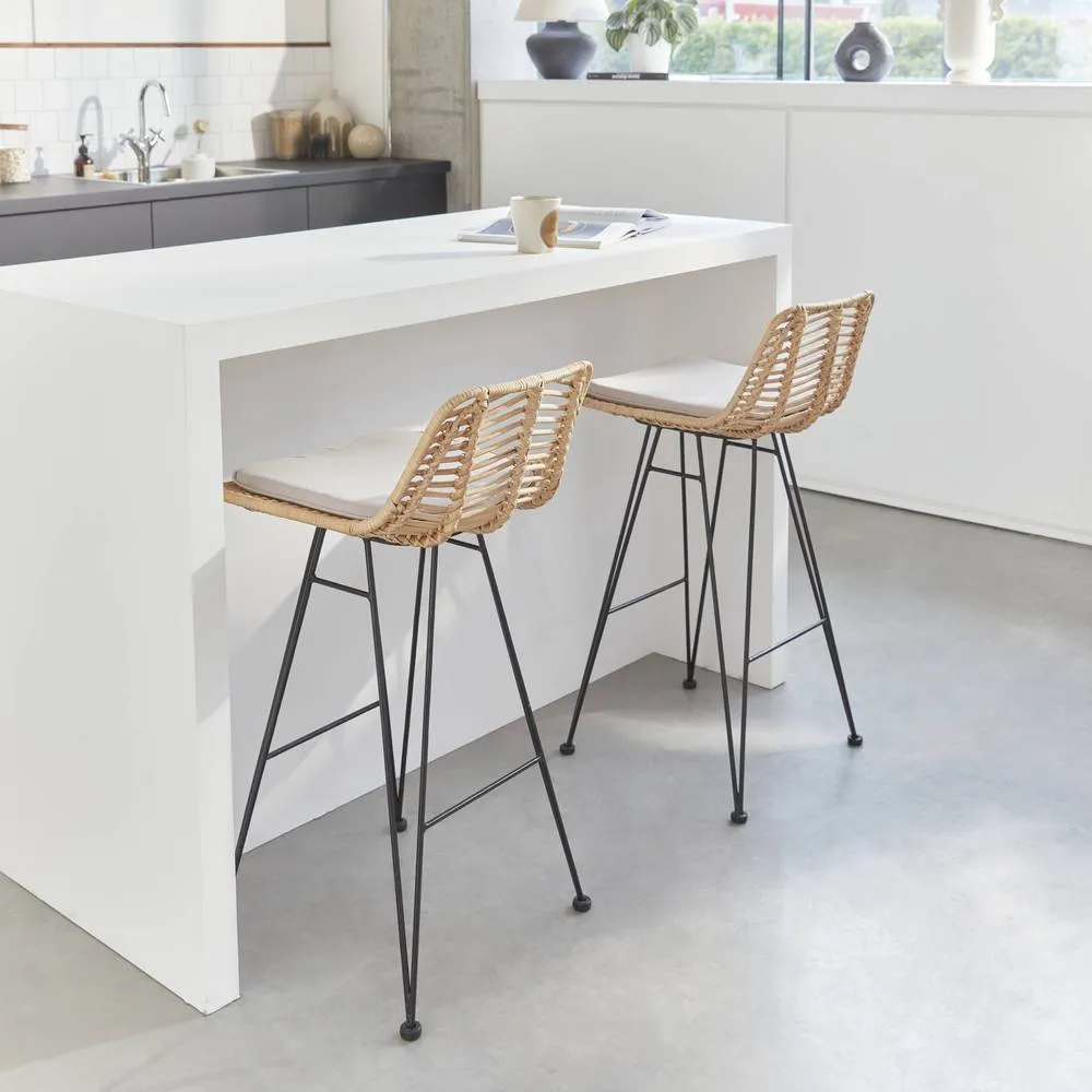 sweeek Pair of rattan bar stools 67cm in Light Sand 6