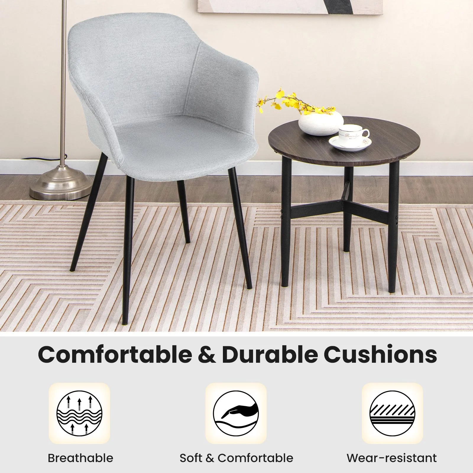 Costway Set of 2 Dining Chairs Upholstered Armless Accent Chair With Ergonomic Backrest in Off-White 5