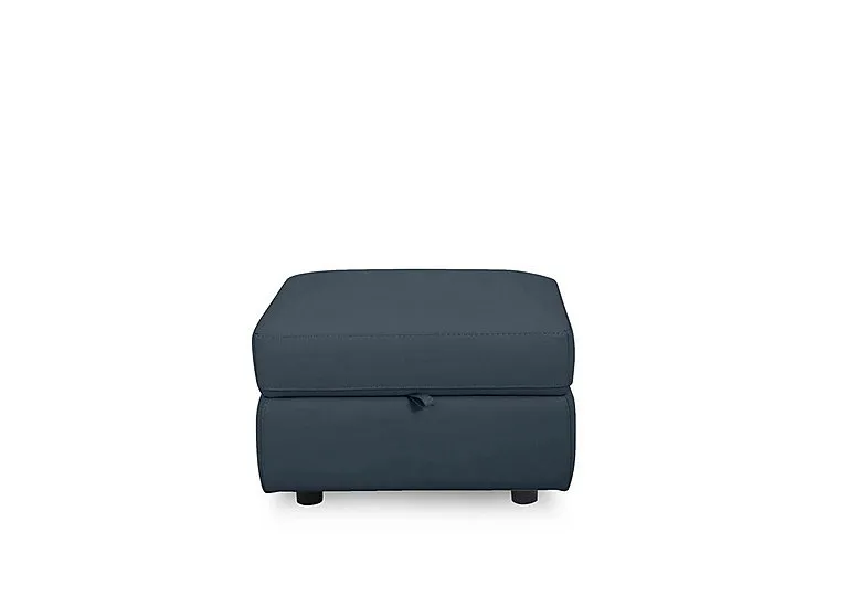 Compact Collection Lille Leather Storage Footstool - BV Ocean Blue