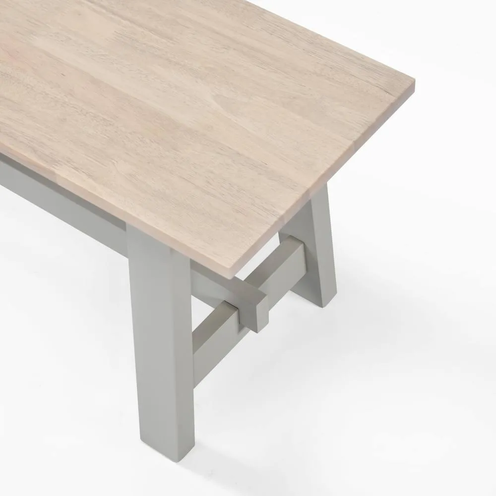 FurnitureboxUK Blakeney Oak & Cream Solid Wood Dining Bench in Grey 4