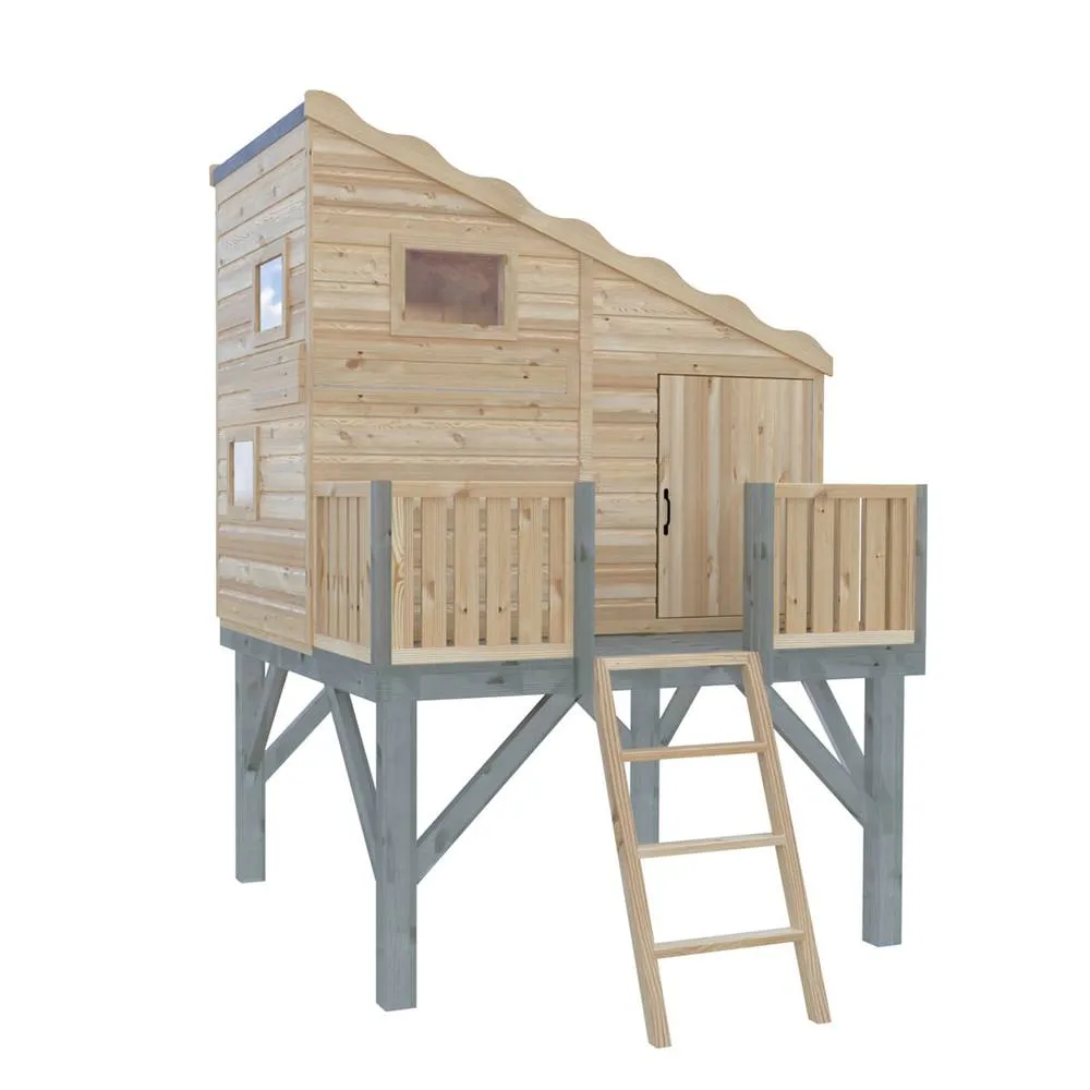 Shires Command Post + Platform Playhouse Kid's Wendy House in Brown 3