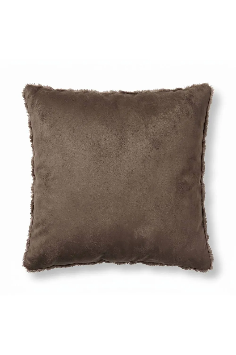 Homescapes Faux Fur Embossed Botanical Leaves Cushion with Cover in Brown 4