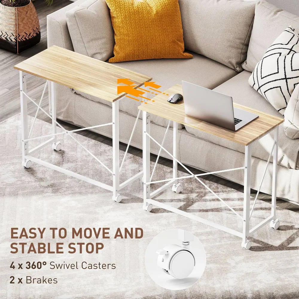 HOMCOM Folding Desk on Wheels, Writing Table for Home Office, Natural in Light Oak 5