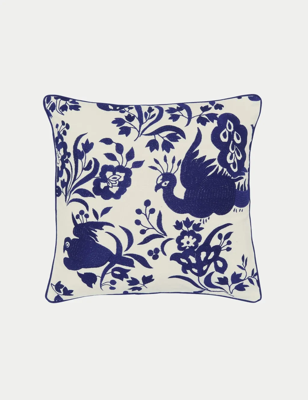 Burleigh X Bedeck Of Belfast Pure Cotton Calico Embroidered Cushion Navy Mix