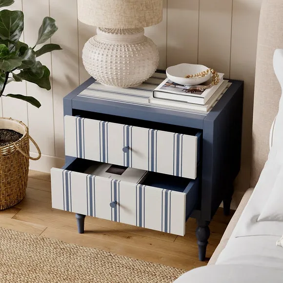 Petit Folkstone Stripe Wide 2 Drawer Bedside Table 2