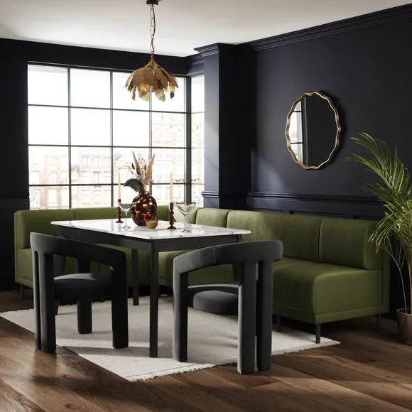 Mae Matte Plush Velvet Right Hand Dining Bench Olive Bundle 2