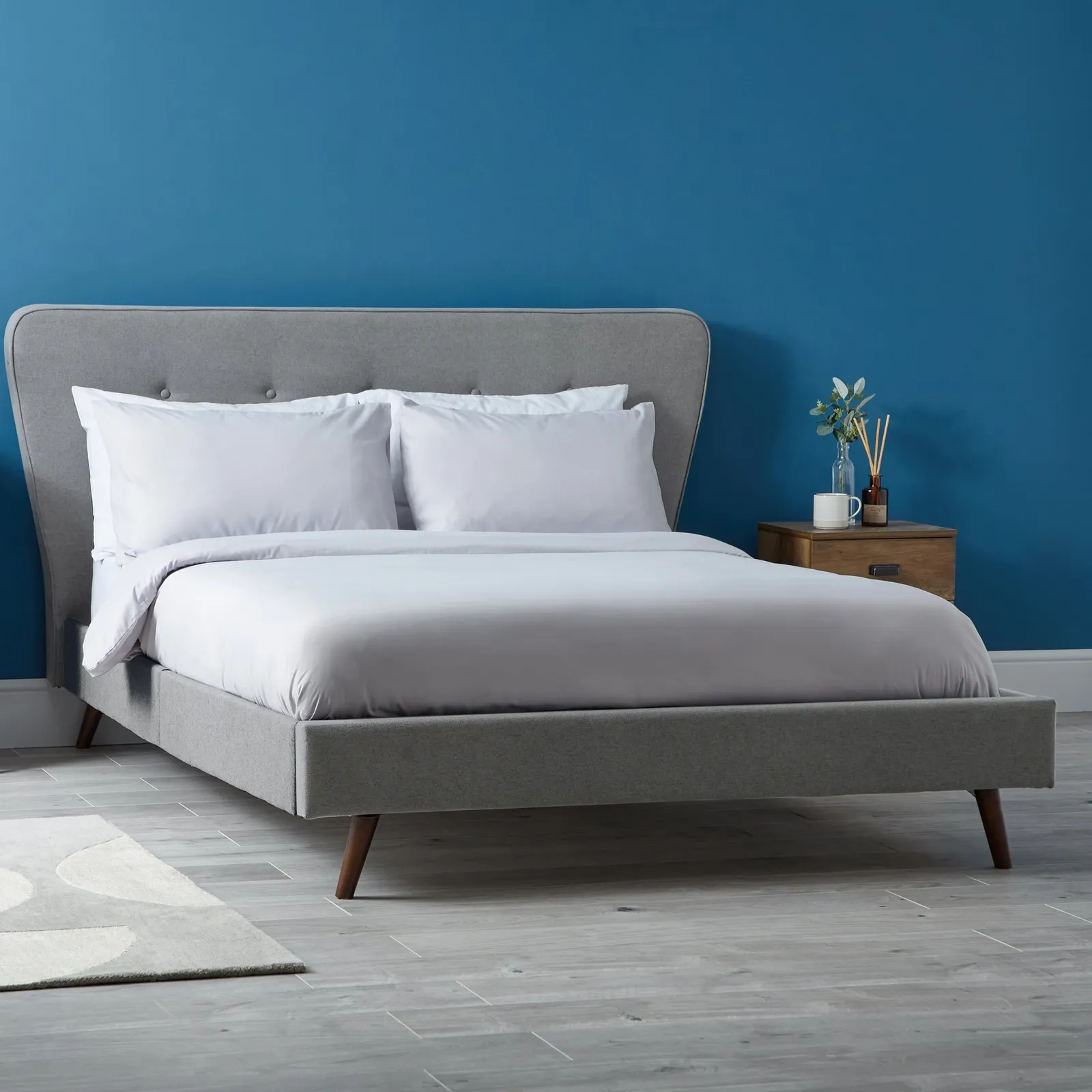 Mid Century Upholstered Bed - Light Grey Light Grey