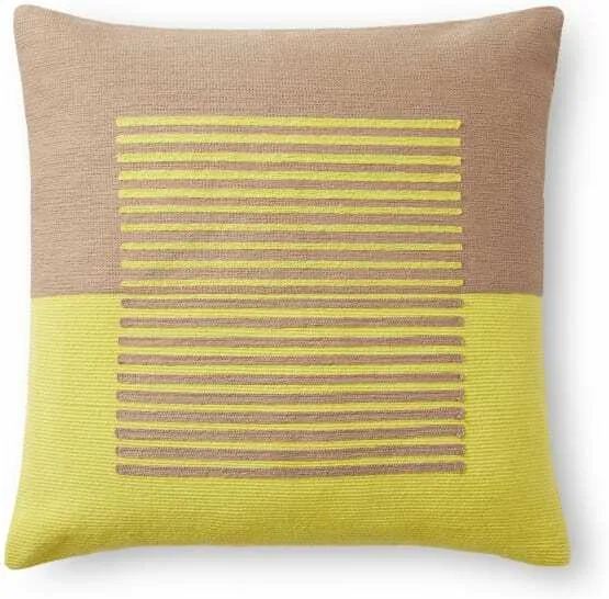 Botta Woven Block Stripe Cushion 45 x 45cm, Chartreuse Yellow & Dusty Nude