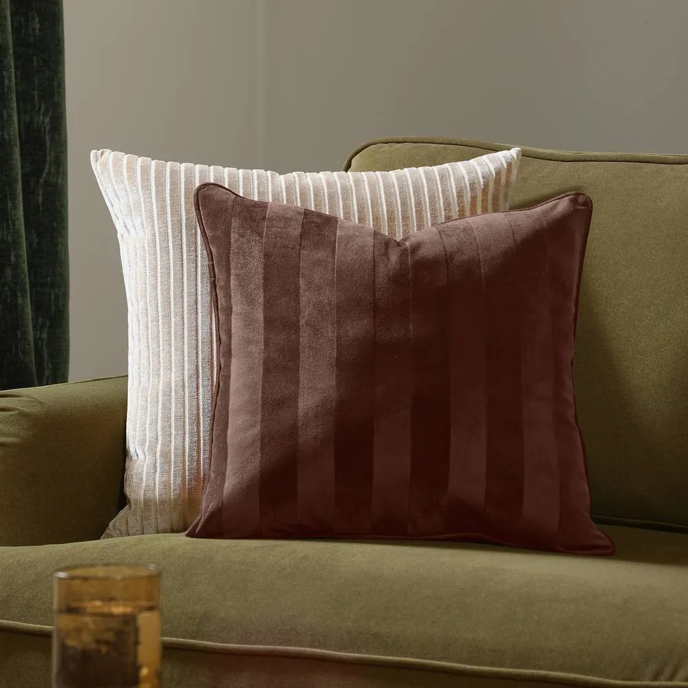 Paoletti Regency Stripe Velvet Cushion in Chocolate