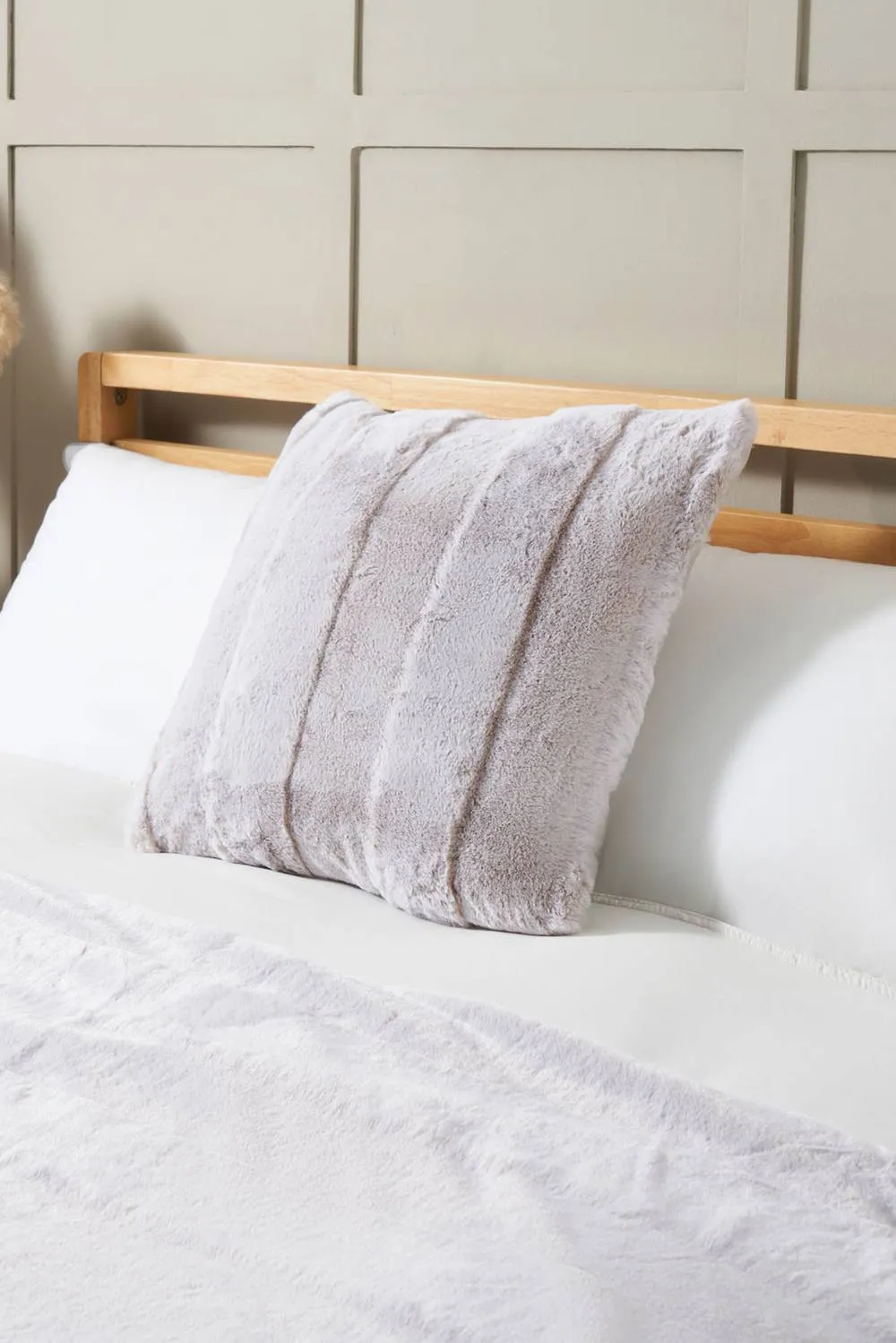 BHS Faux Fur Stripe Cushion in Natural