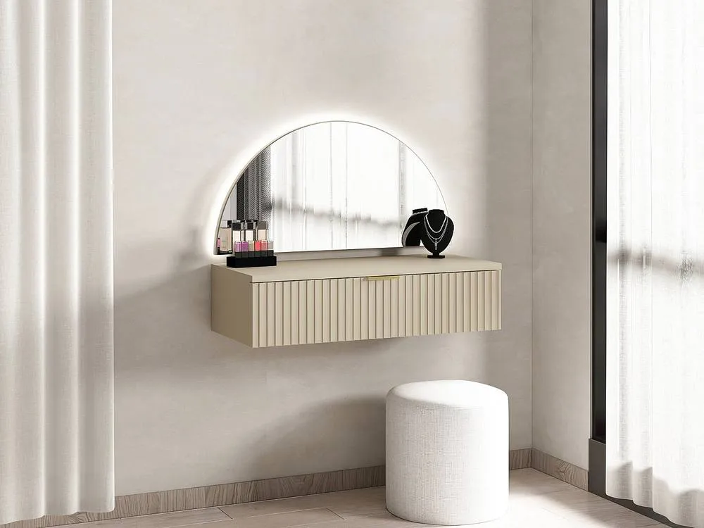 Vente-unique Wall-Mounted Dressing Table With Mirror & Leds - 1 Drawer - Beige