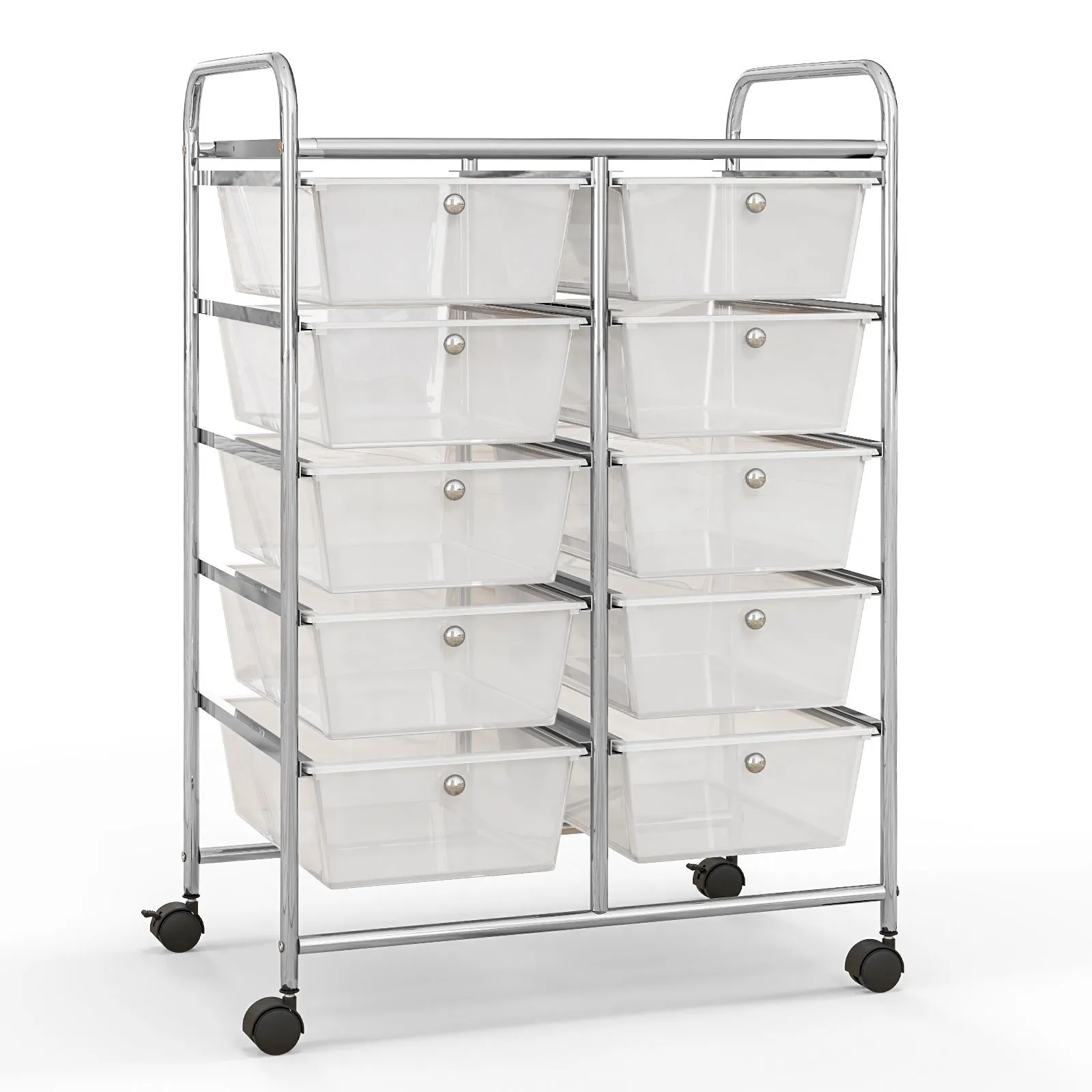 Costway 10 Drawers Storage Trolley Mobile Rolling Utility Cart Home Office Organizer in Clear