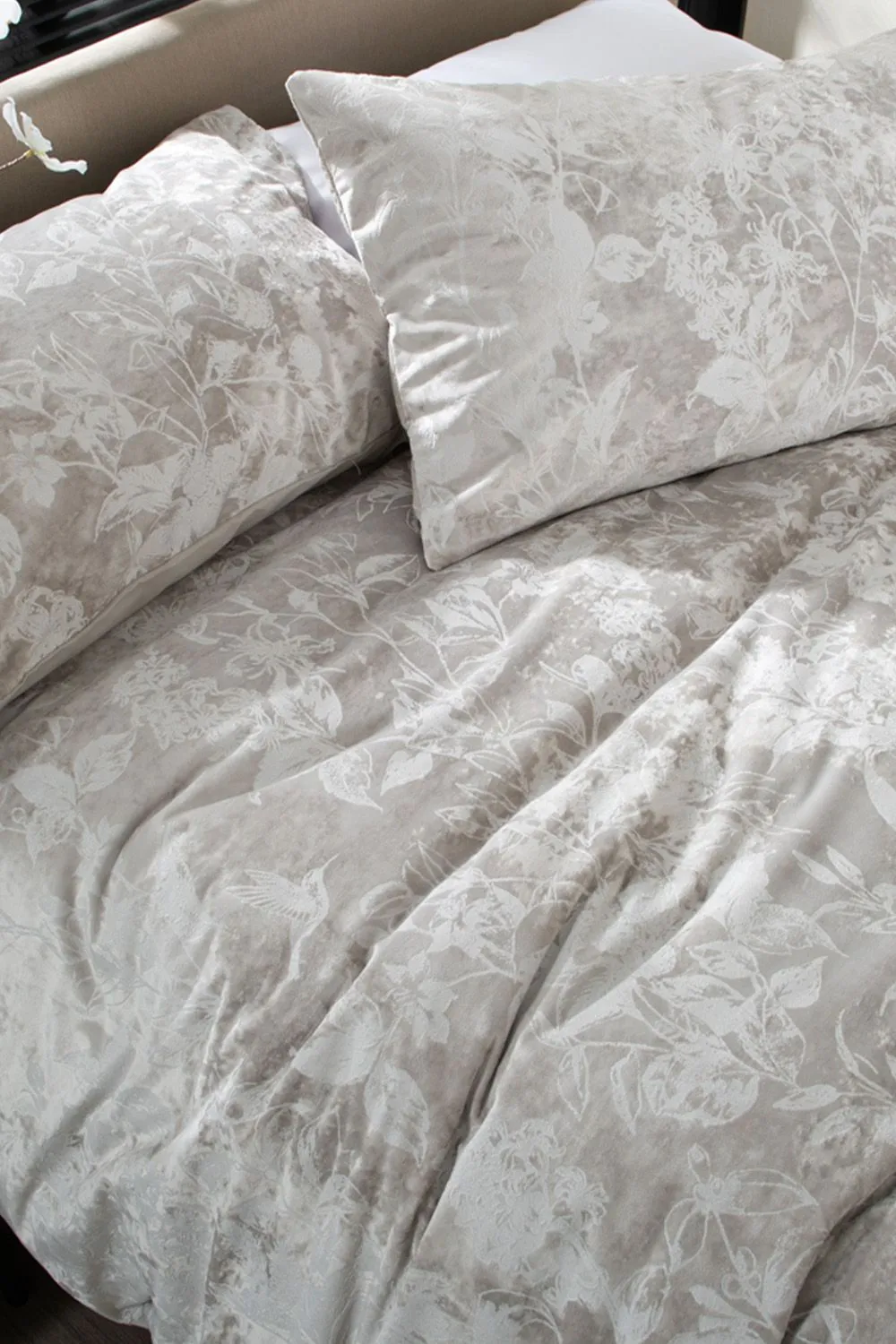 The Lyndon Company Crushed Velvet Chatsworth Printed Duvet Cover Set | Deyongs 1846 in Natural 3