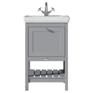 Bayswater Hartleigh Plummett Grey Traditional Freestanding Vanity Unit & 1 Tap Hole White Recessed Basin - 500mm