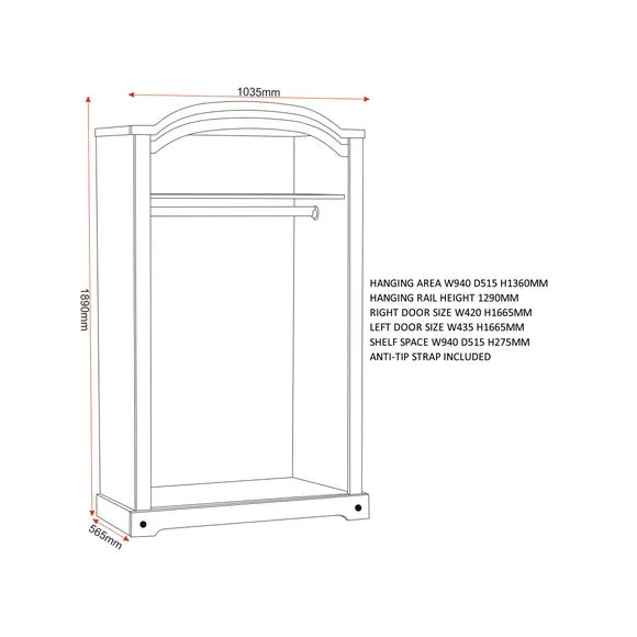 Corona Double Wardrobe, Pine 6