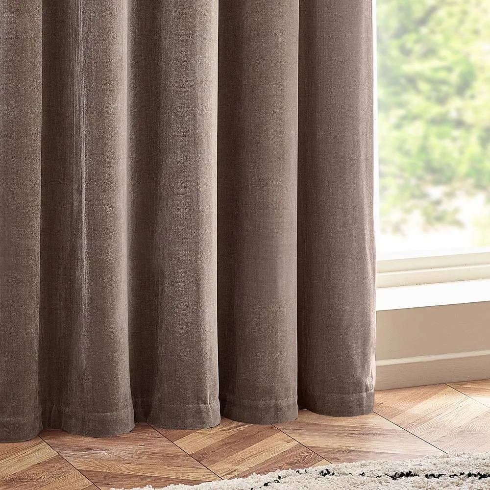 Yard Heavy Chenille Velvet Room Darkening Eyelet Curtain Pair in Beige 4
