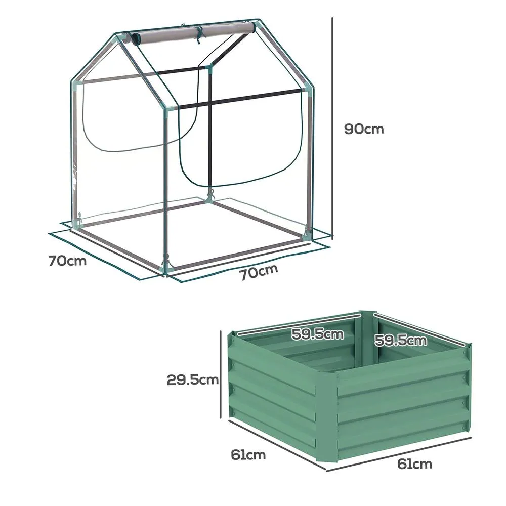 OUTSUNNY Raised Garden Bed with Greenhouse, Planter Box with Cover, Clear & Green 3