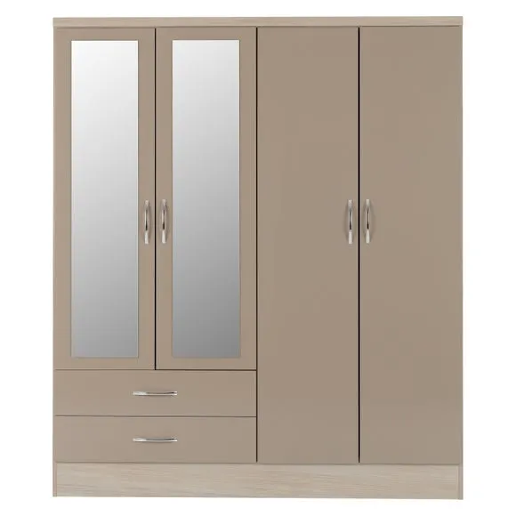 Nevada 4 Door 2 Drawer Wardrobe, Mirrored 4