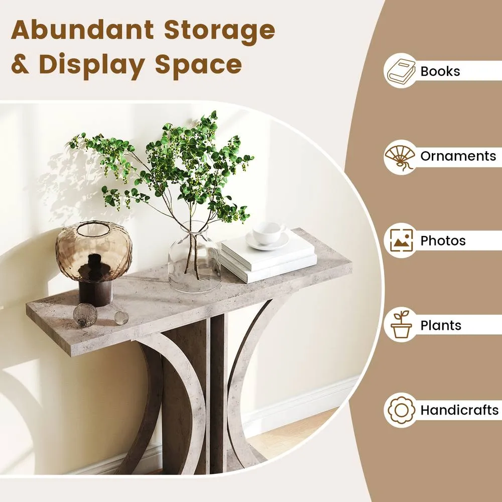 Costway 100 cm Rectangular Entryway Table with Geometric Frame in Grey 5