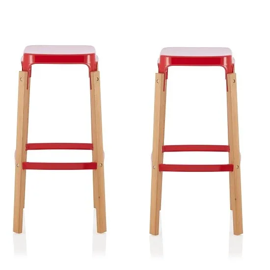 Hoker 76cm Bar Stools In Glossy Red In A Pair