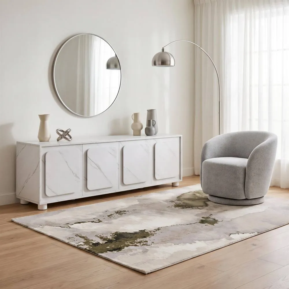 FurnitureboxUK Selene Marble Effect 4 Door Storage TV Stand in White 3
