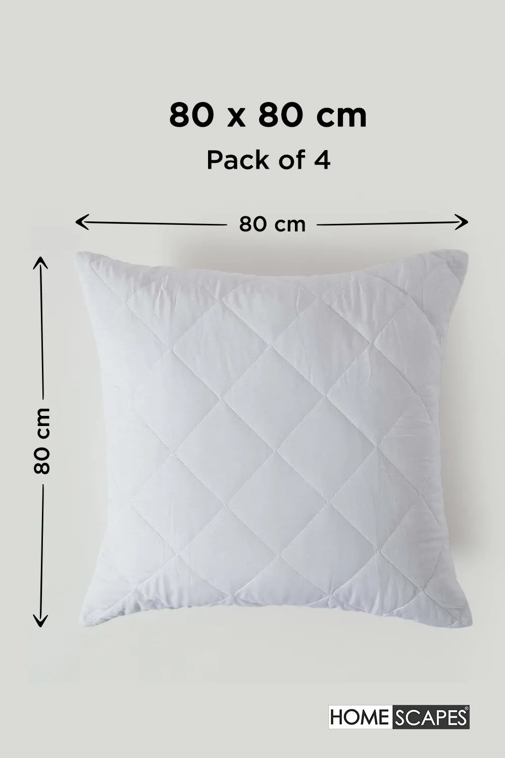 Homescapes Cotton Rich Quilted Pillow Protectors 80 x 80 cm, Pack of 4 in White 2