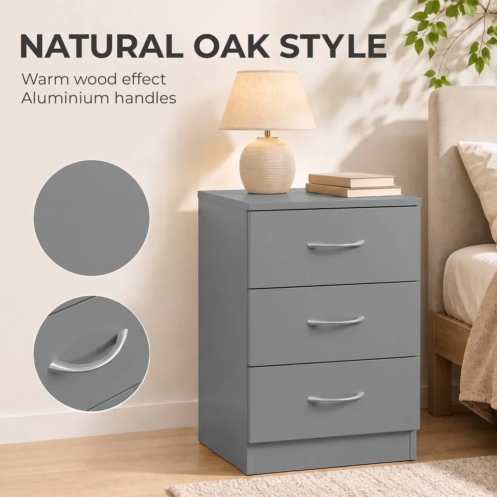 HOMCOM Modern 3 Drawers Side Table, Bedside Table with Non Slip feet, Grey 5