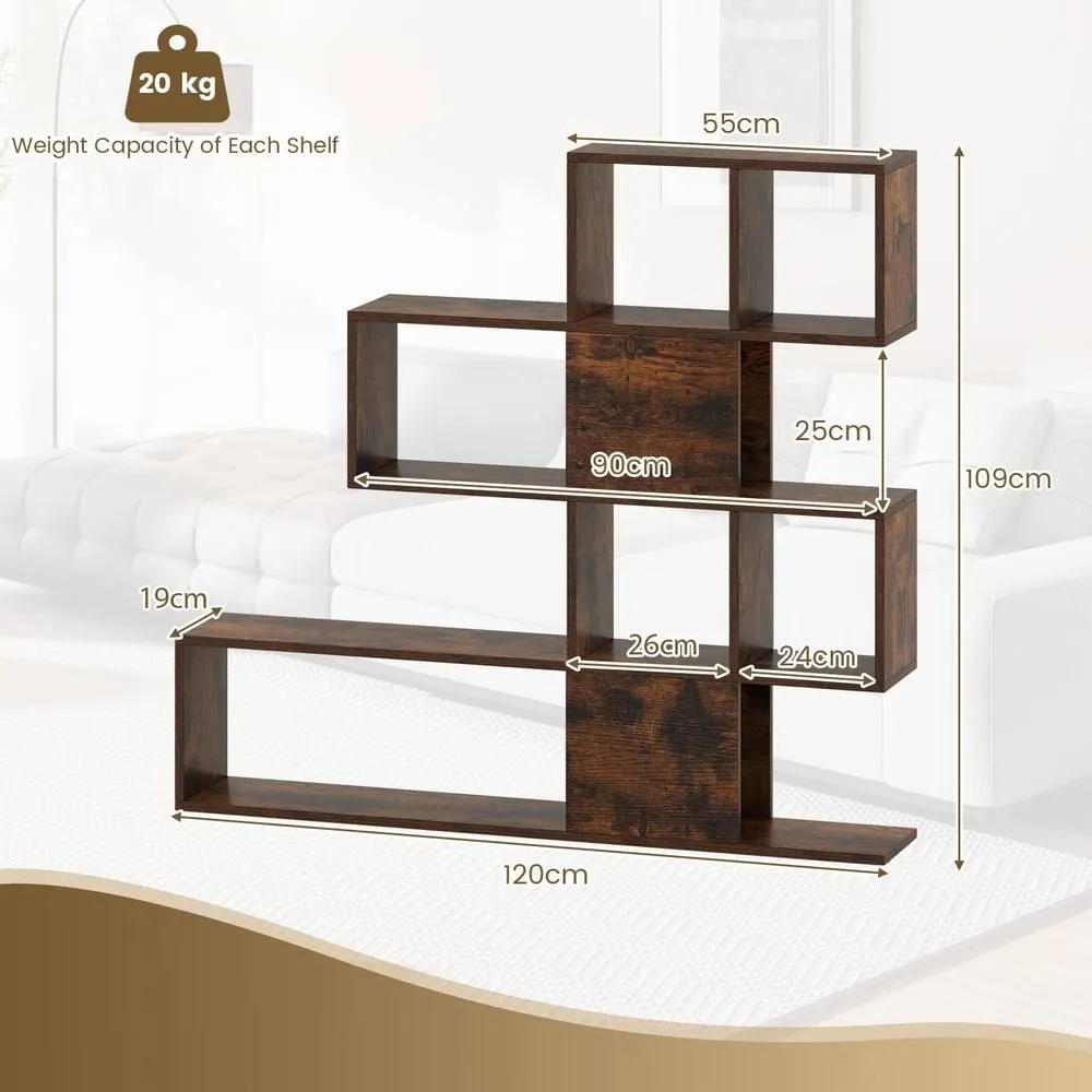 Costway 4-Tier Freestanding Bookshelf Wooden Ladder Display Shelf in Brown 5