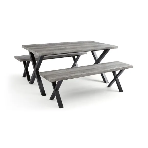 Ezra 6 Seater Rectangular Dining Table with 2 Benches 4