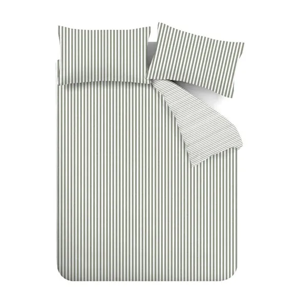 Catherine Lansfield Stripe 100% Brushed Cotton Reversible Duvet Cover & Pillowcase Set 5