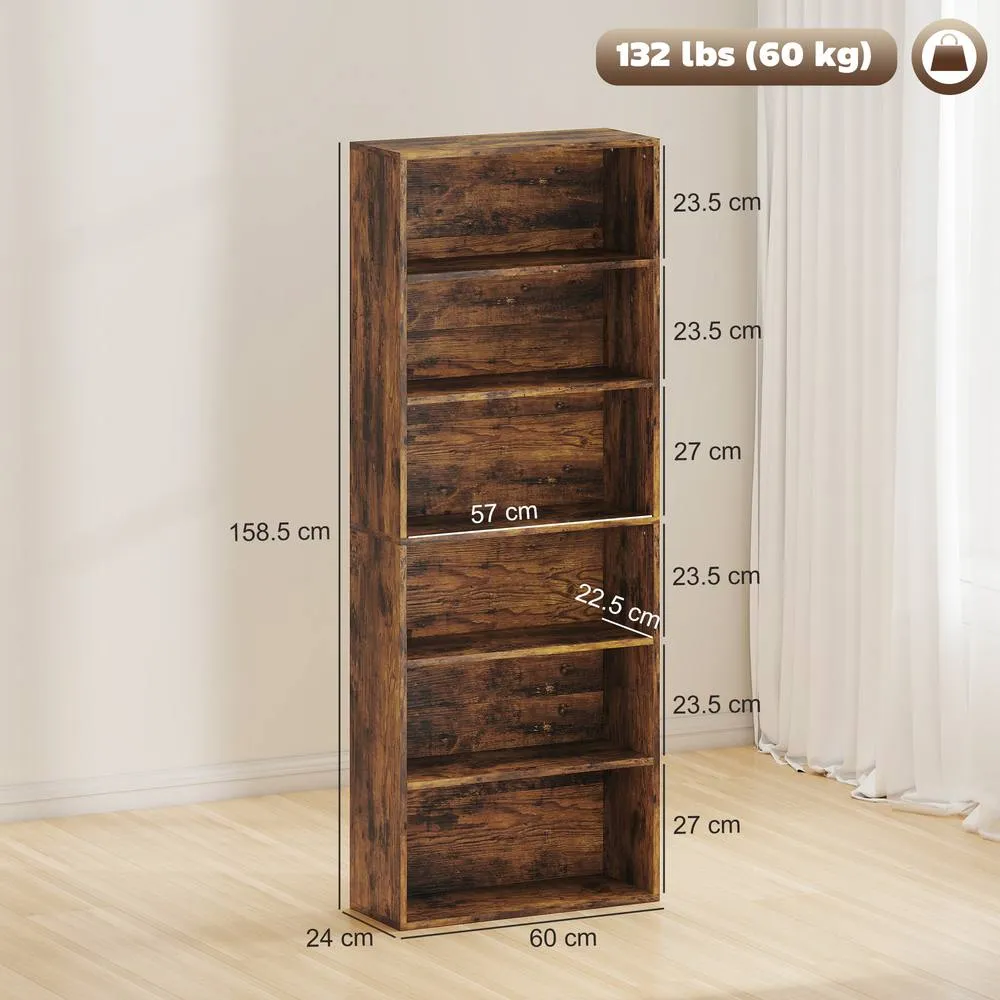 HOMCOM 6 Tier Bookshelf, Freestanding Bookcase with Adjustable Shelves, Brown 3