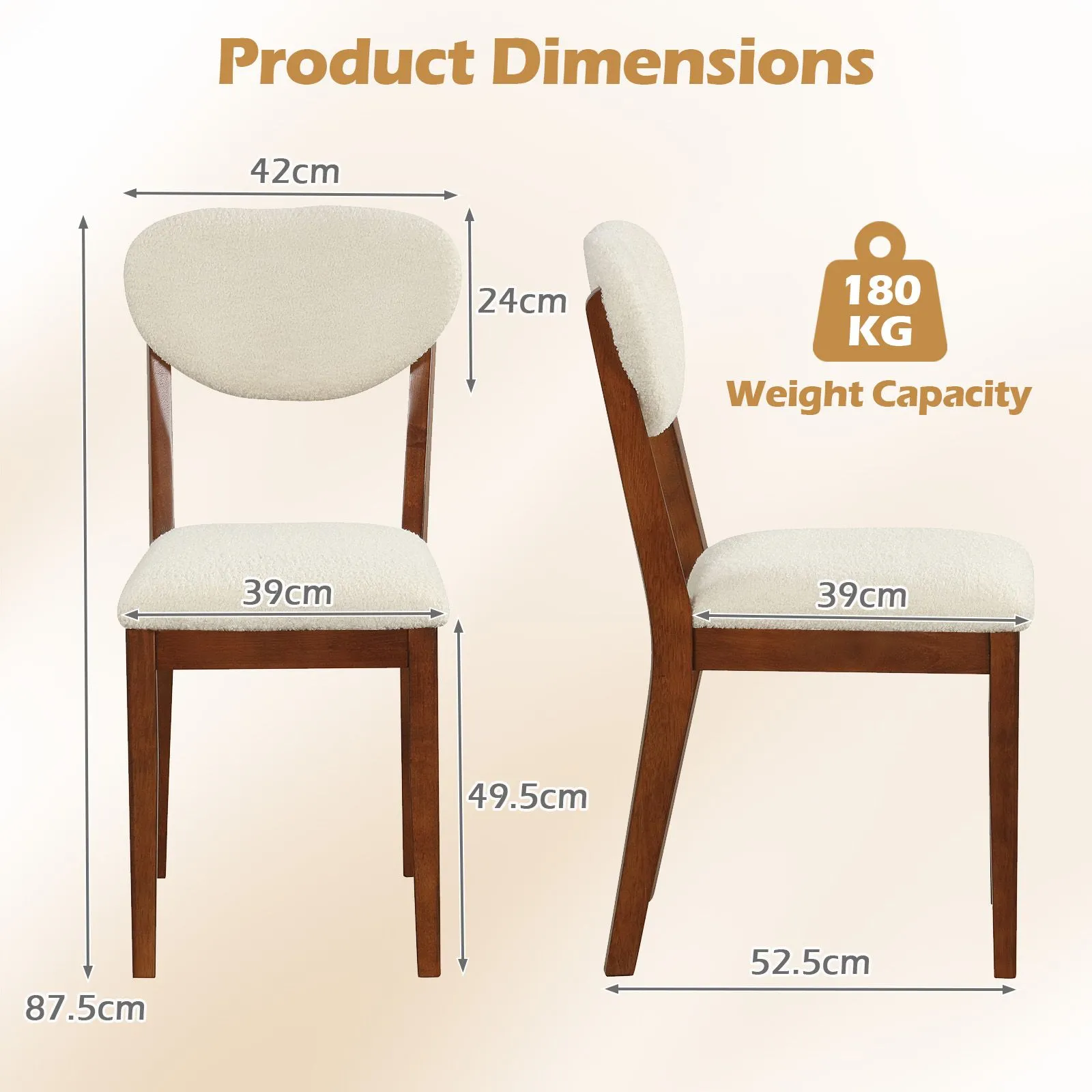 Costway Sherpa Dining Chairs Set of 2 Modern Dining Chair w/Padded Seat in Walnut 2