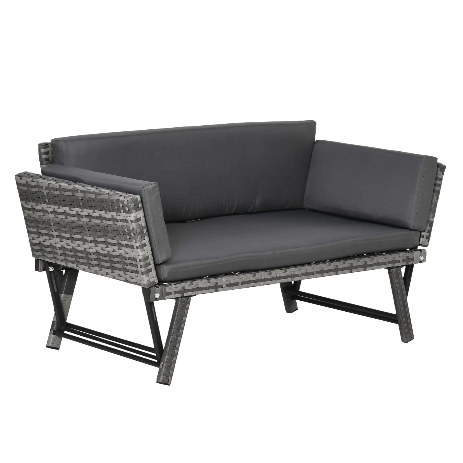 OUTSUNNY 2 in 1Rattan Folding Chaise Lounger w/ Cushion for Garden in Grey 2