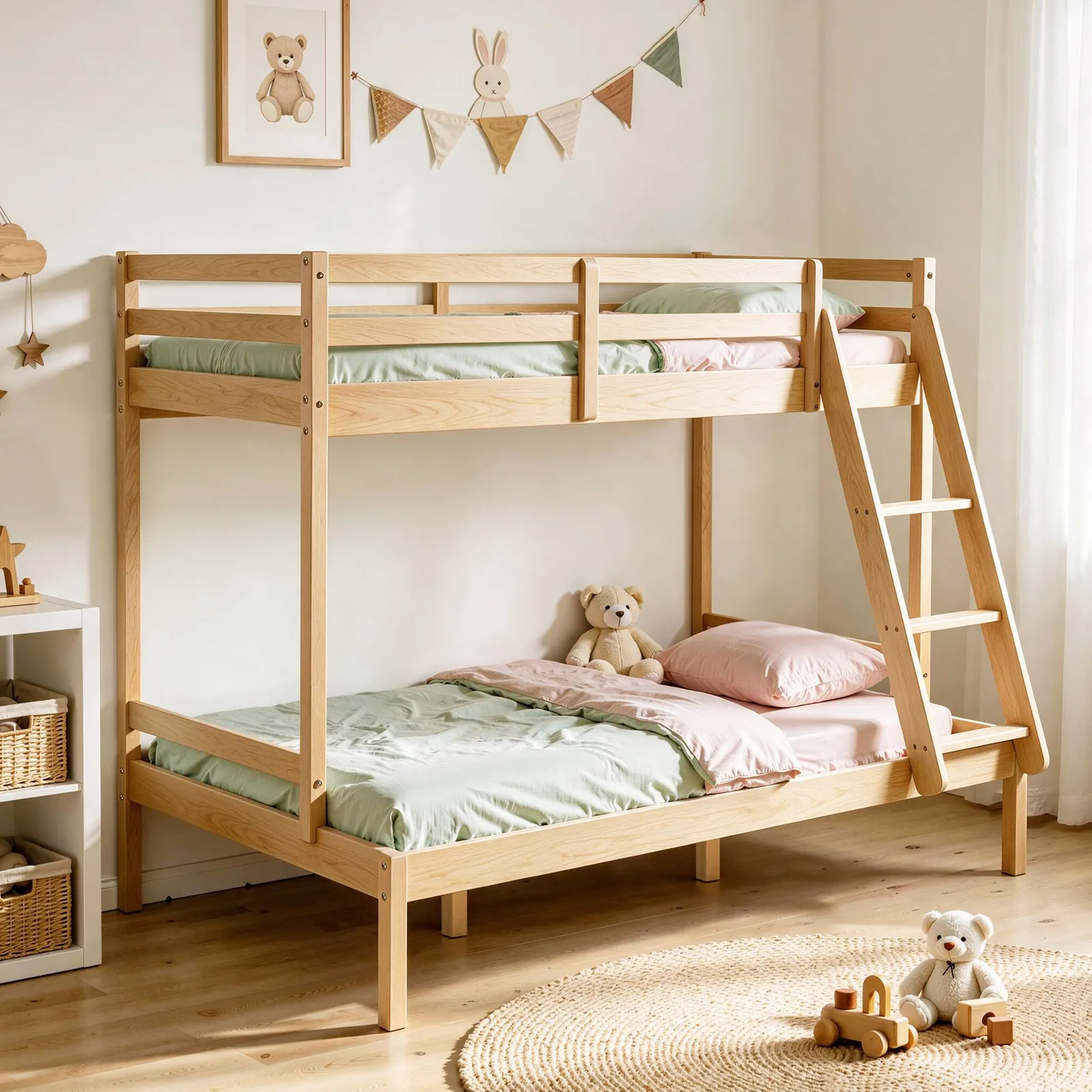 Comfy Living Ltd Wooden Triple Bunk 3ft/4ft In Various Colours in Natural 2