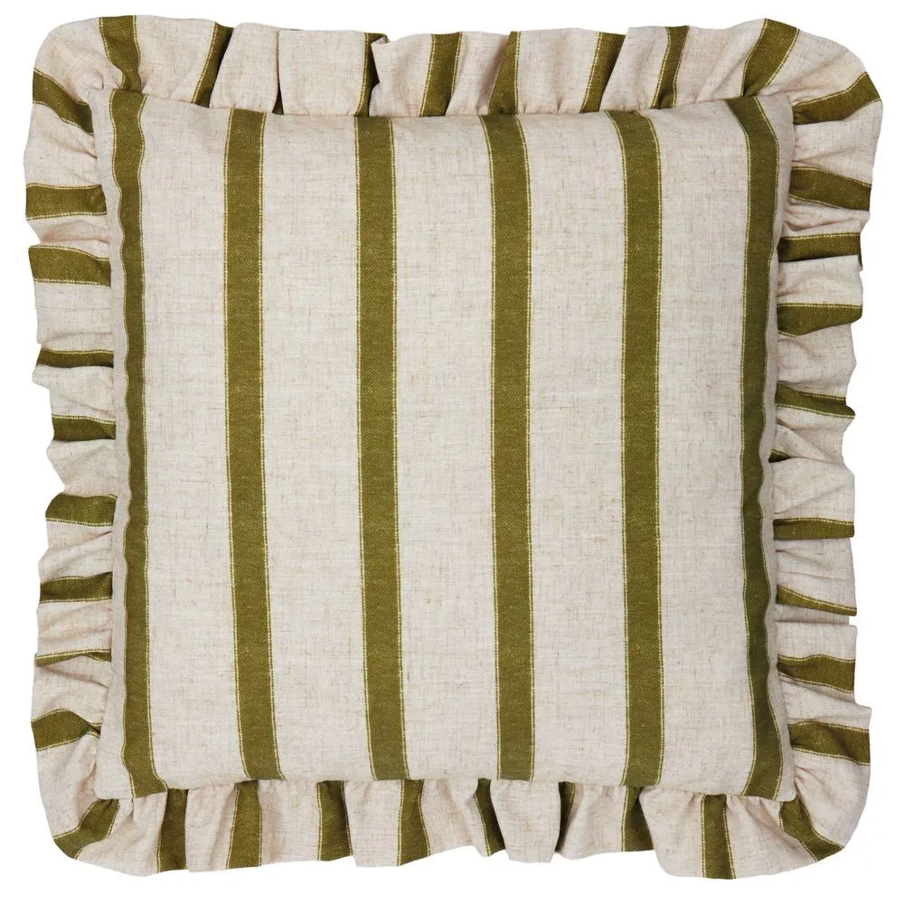 Wylder Connie Square Striped Ruffle Cushion in Olive 2