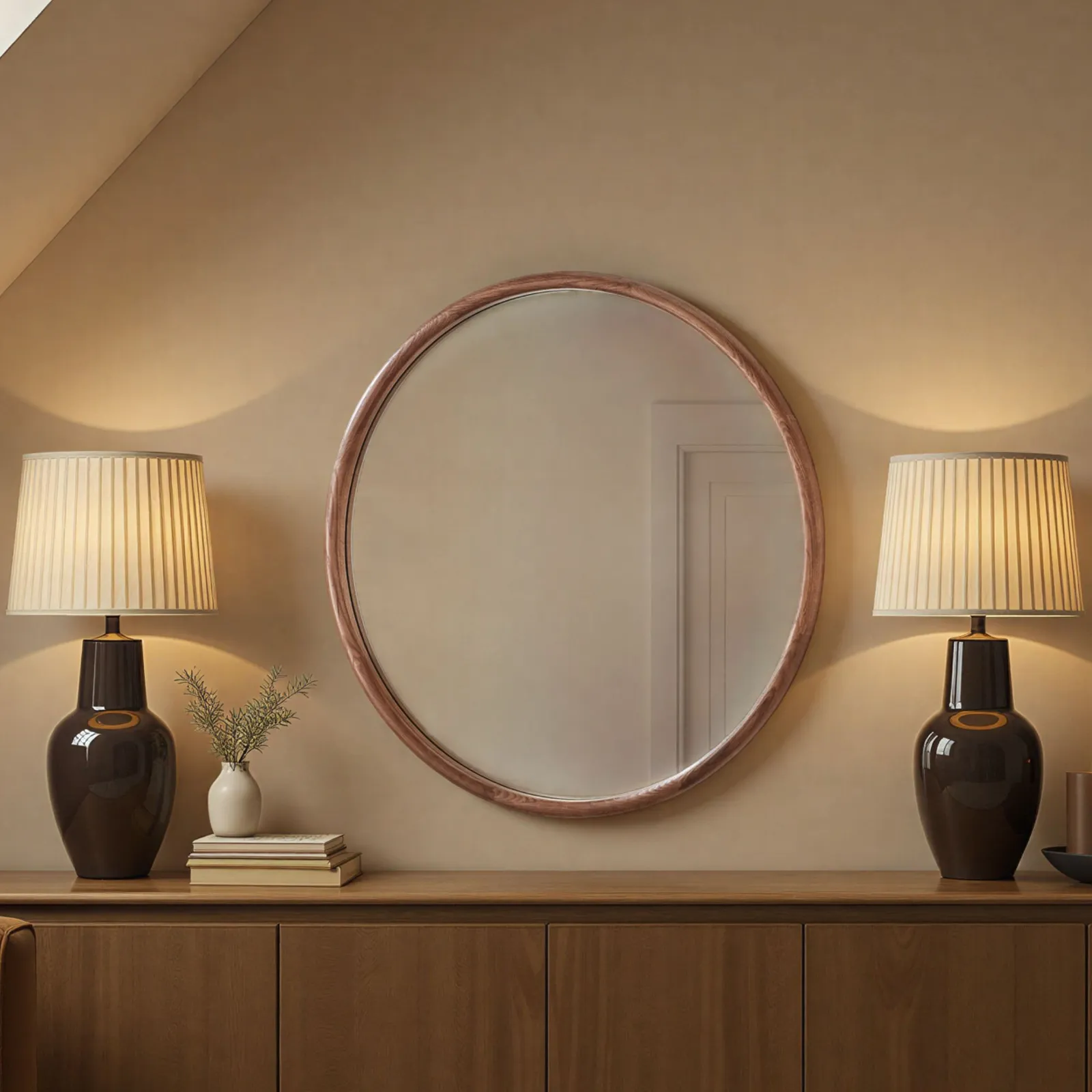 Yearn Mirrors Beaufort Walnut Round Wood Mirror 2