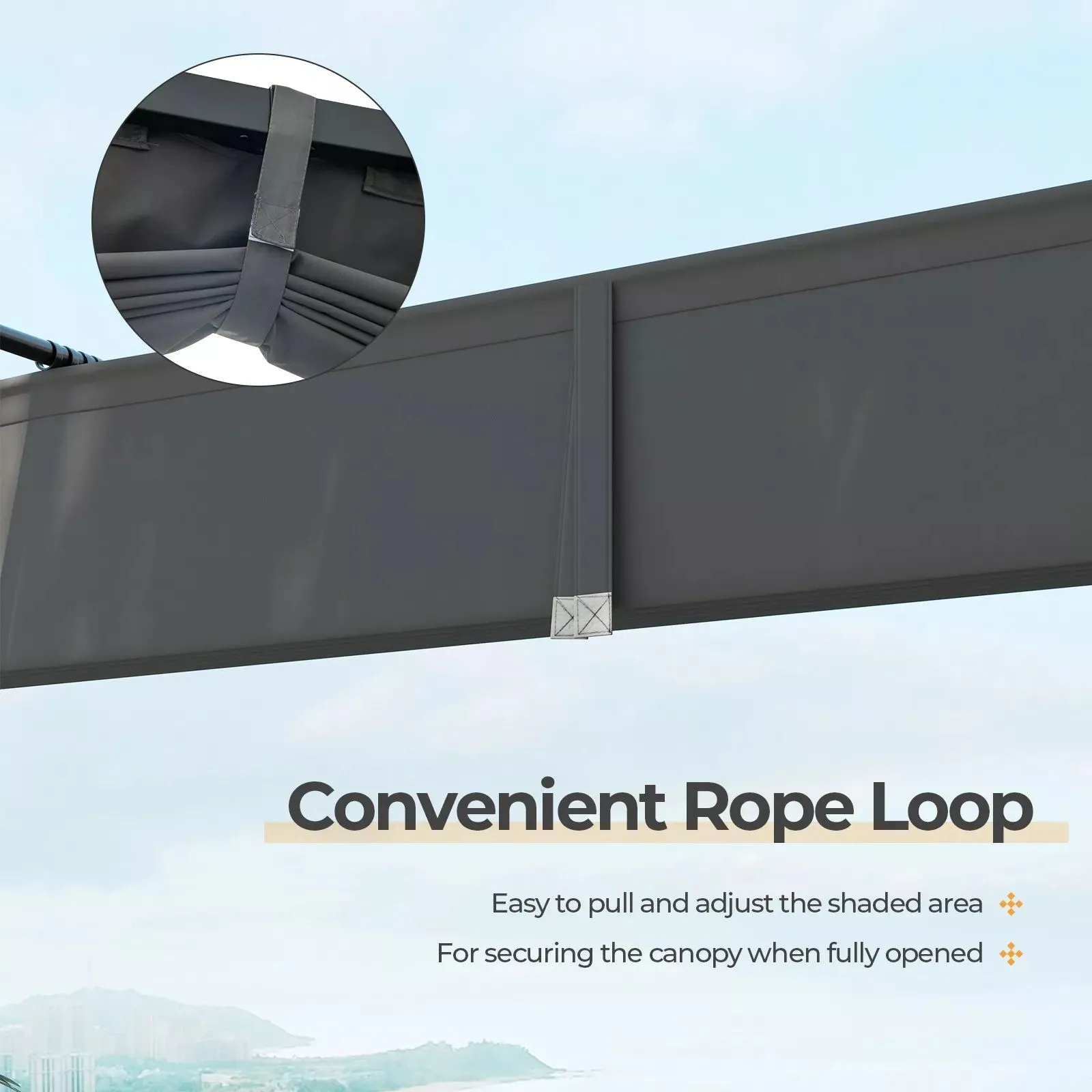 Costway 310x310cm Outdoor Pergola Heavy-Duty Metal Columns w/ Retractable Canopy in Grey 6