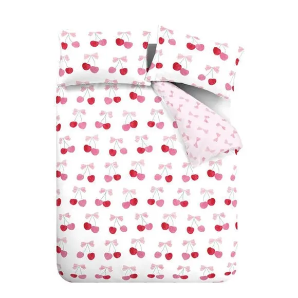 Catherine Lansfield Cherries and Bows Polycotton Duvet Cover & Pillowcase Set 5