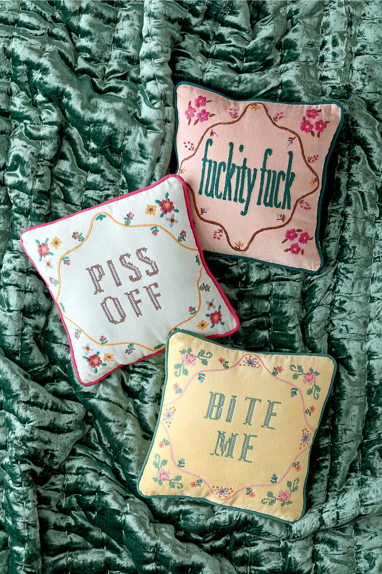 Bite Me Velvet Cushion - Yellow 3