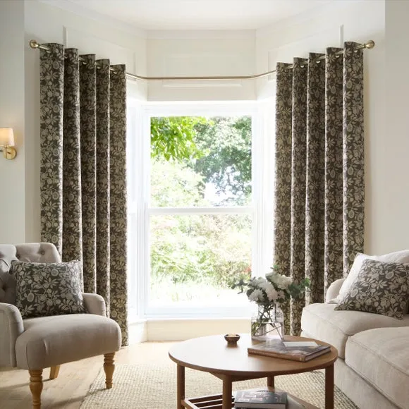 Vintage Pod Linen Print Eyelet Curtains 2
