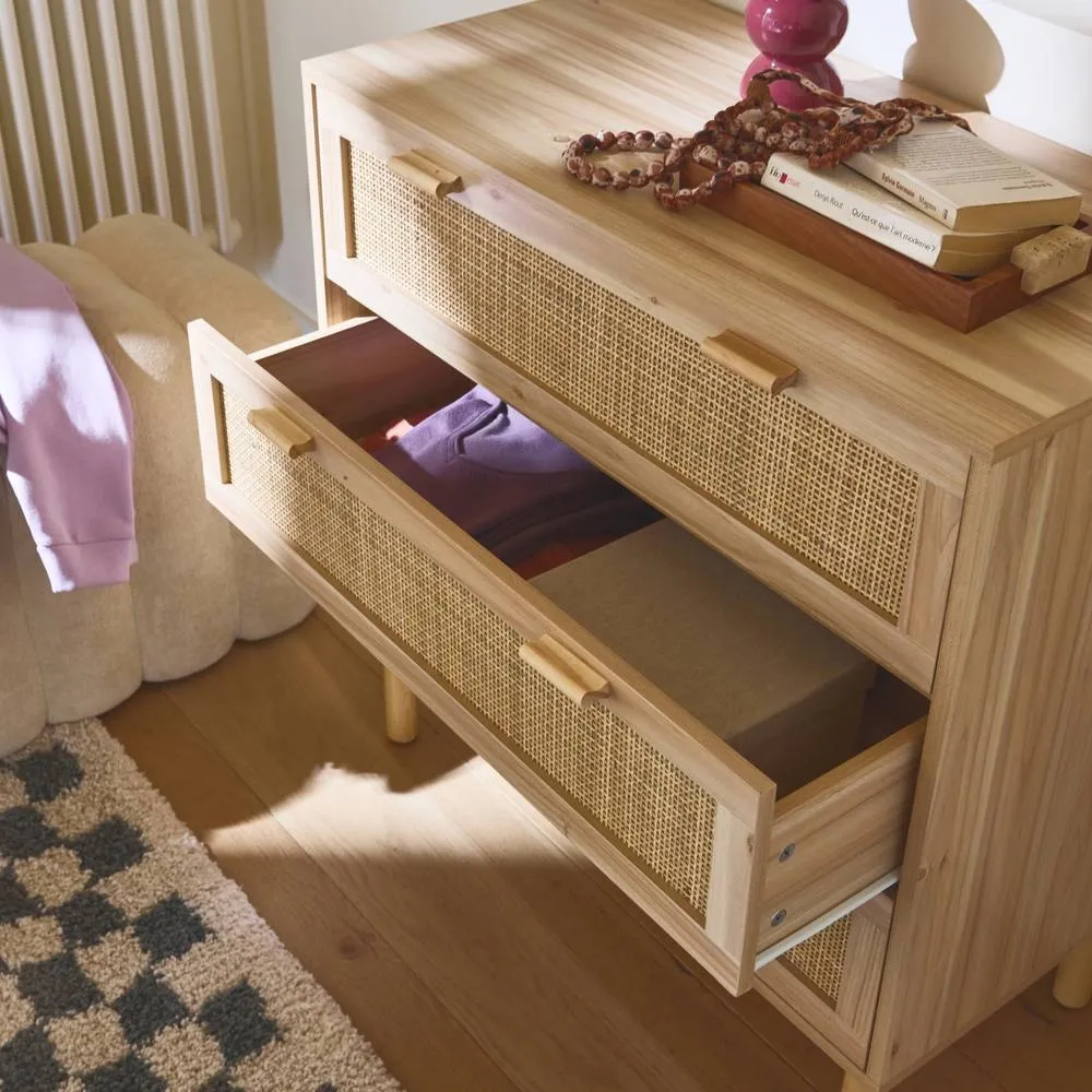 sweeek 3-drawer Chest With Cane & Wooden Effect in Light Brown 6