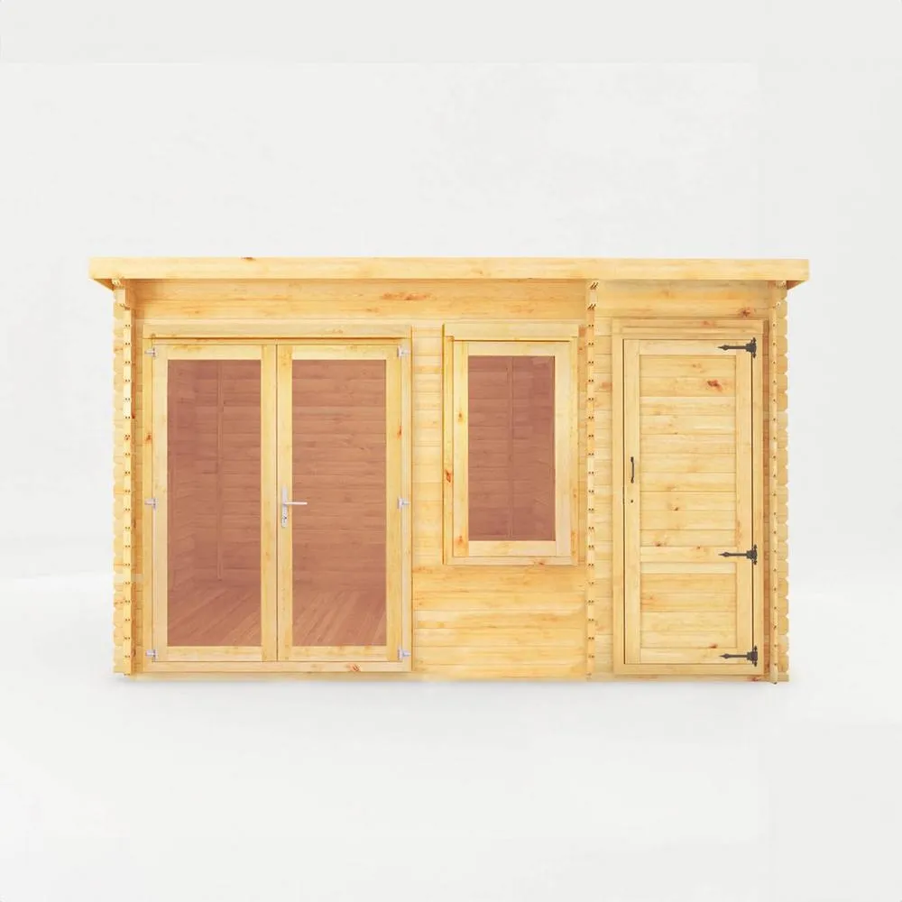 Mercia Elite Pent Log Cabin w/ Side Shed, 28 mm - L333.5 x W413.6 x H249.4 cm in Light Brown 3