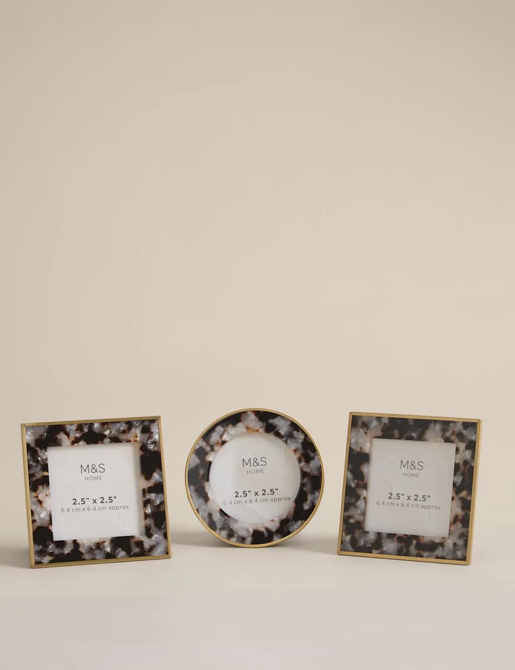 M&S Set of 3 Tortoise Shell Photo Frames 2.5x2.5 inch Multi