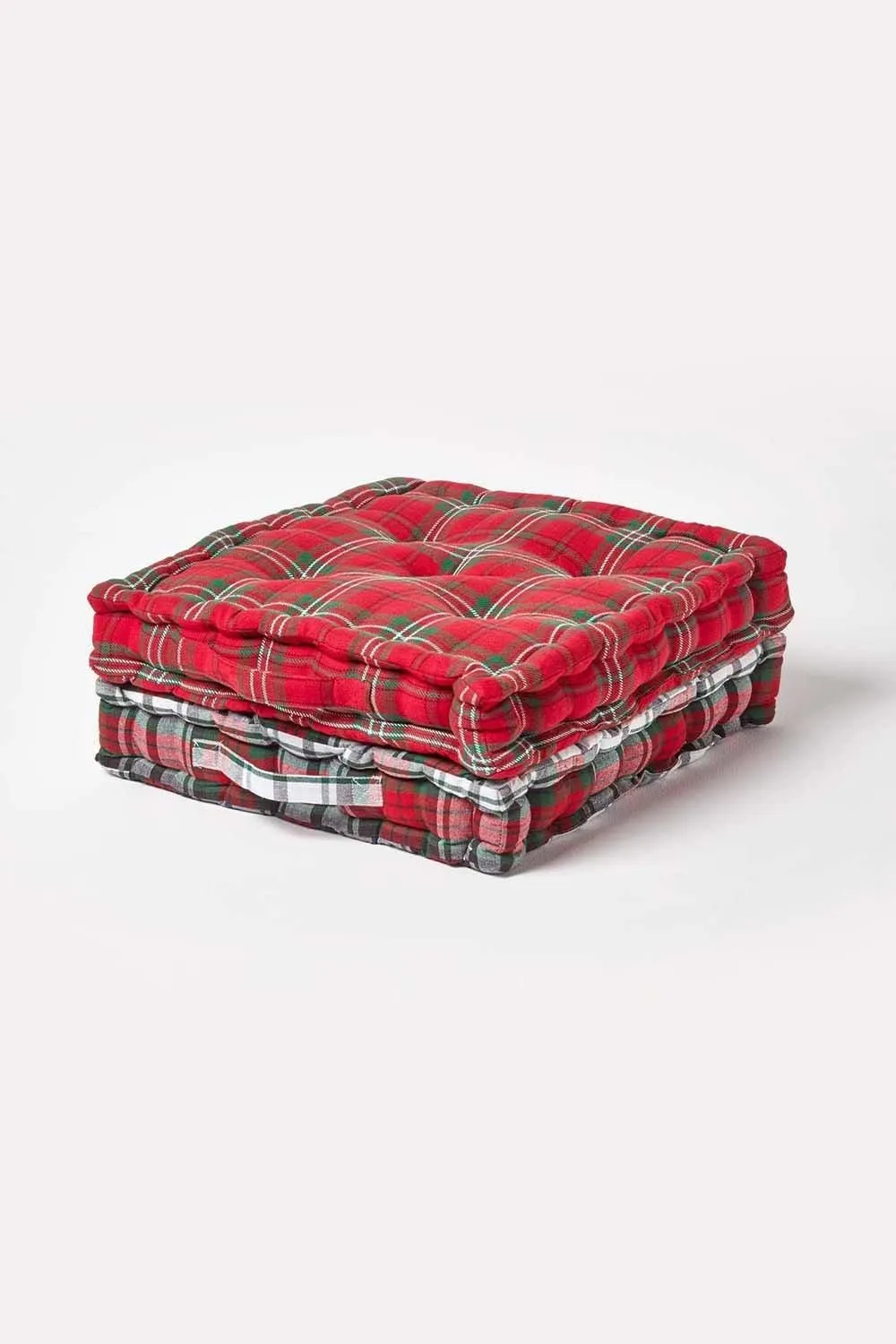 Homescapes Cotton Macduff Tartan Floor Cushion in Red 6