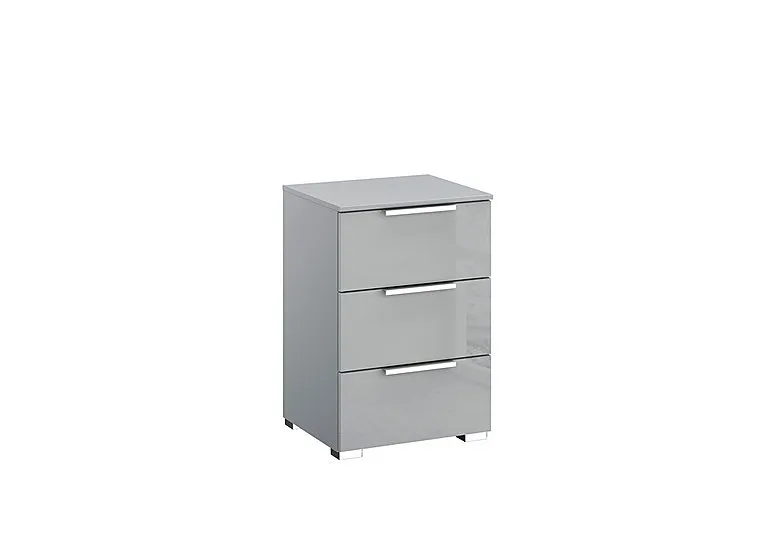 Formes Glass 3 Drawer Bedside Chest - Silk Grey/Silk Grey Front