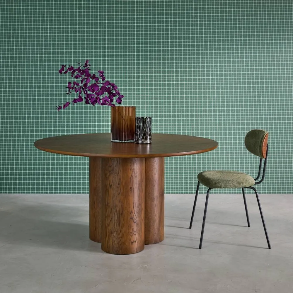 sweeek 4-seater round dining table, rubberwood & oak veneer in Dark Brown