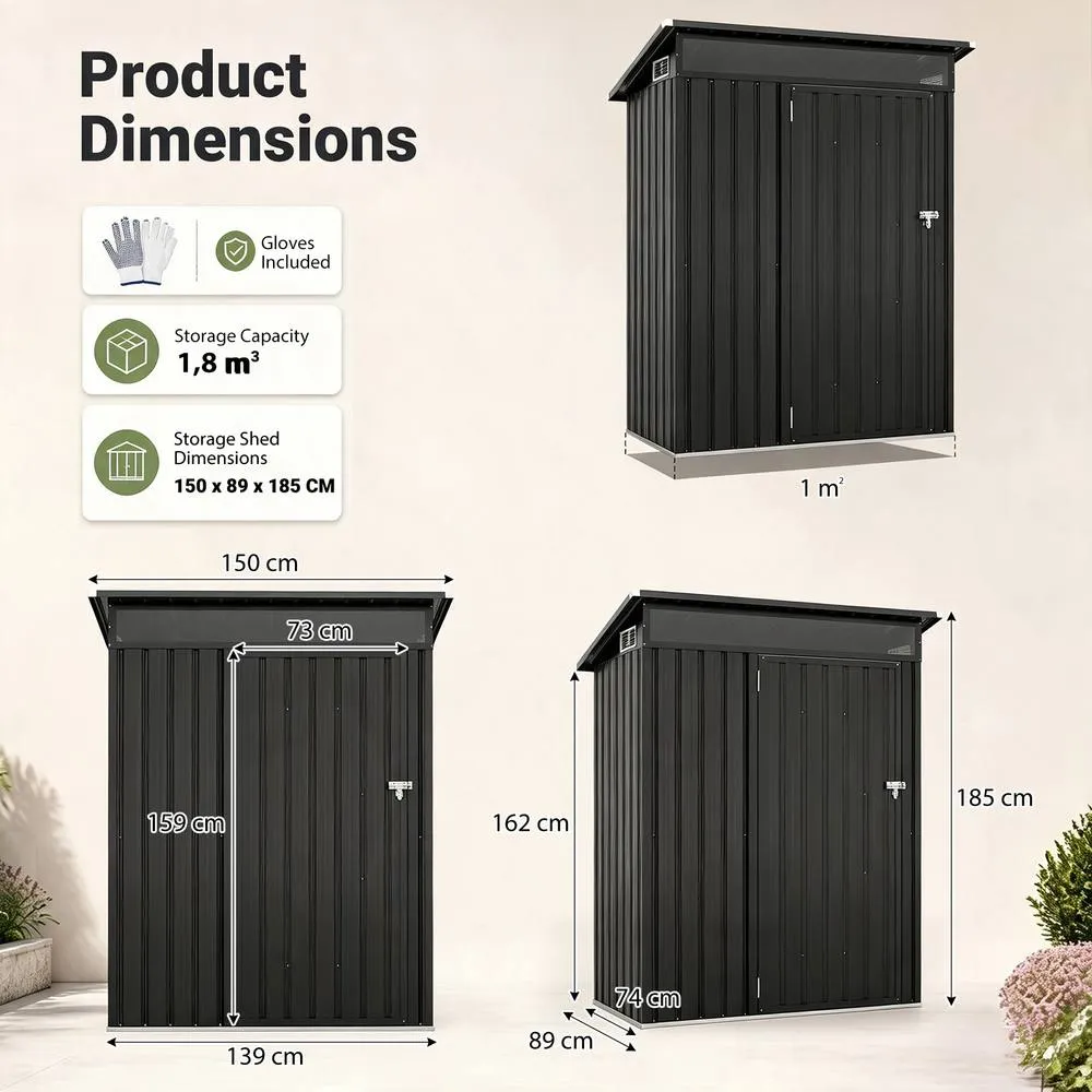 Costway Heavy-Duty Color Galvanized Steel Garden Shed Waterproof Tool House in Grey 2
