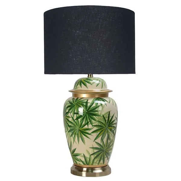 Urn Table Lamp  Green Palm Leaf