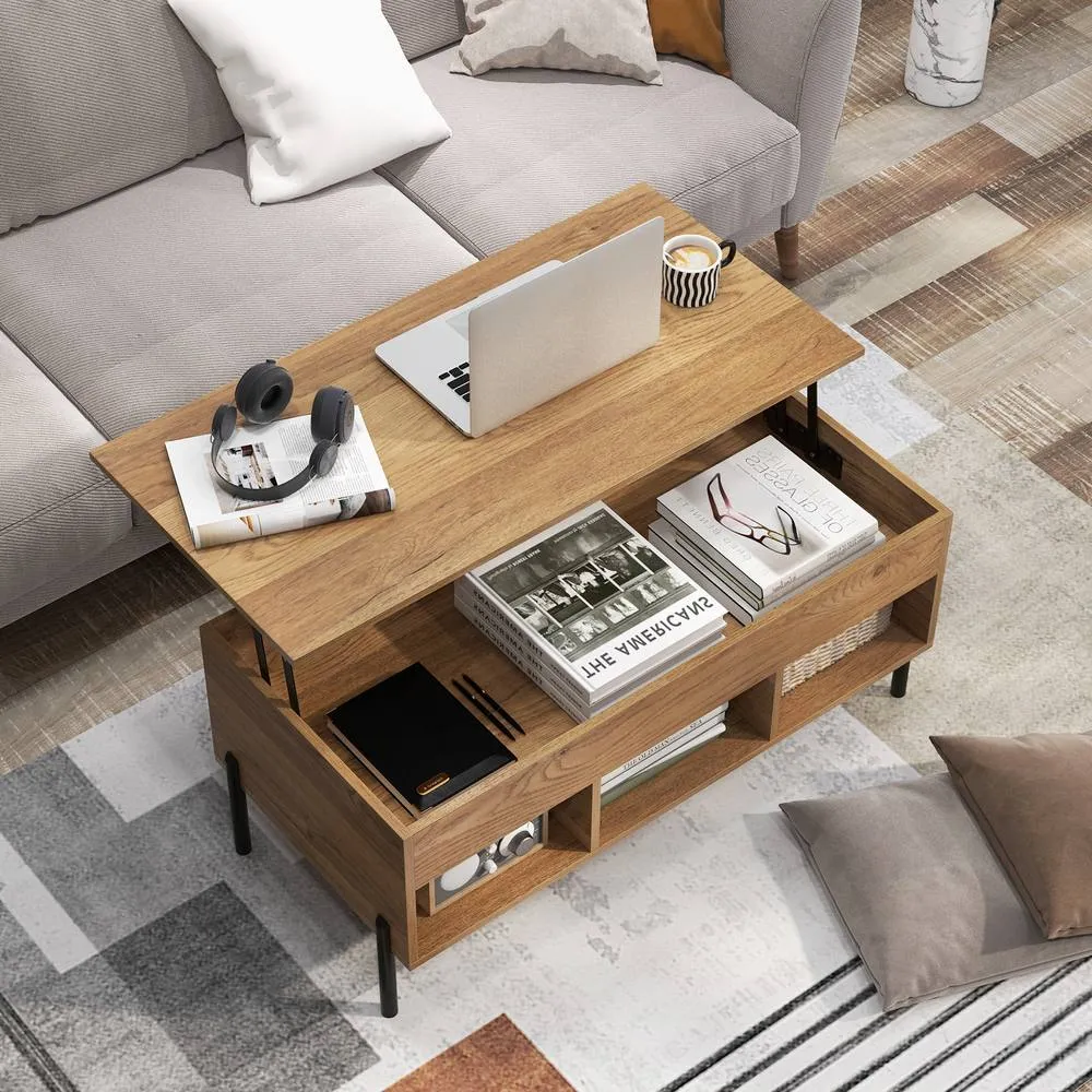 Costway LiftTop Coffee Table Living Room Central Table w/Lifting Tabletop Cocktail Table in Natural 3